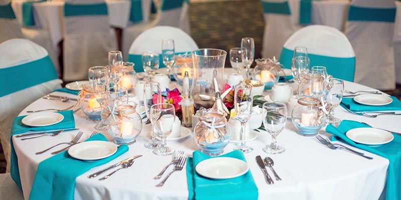 A dining table set and ready for guests